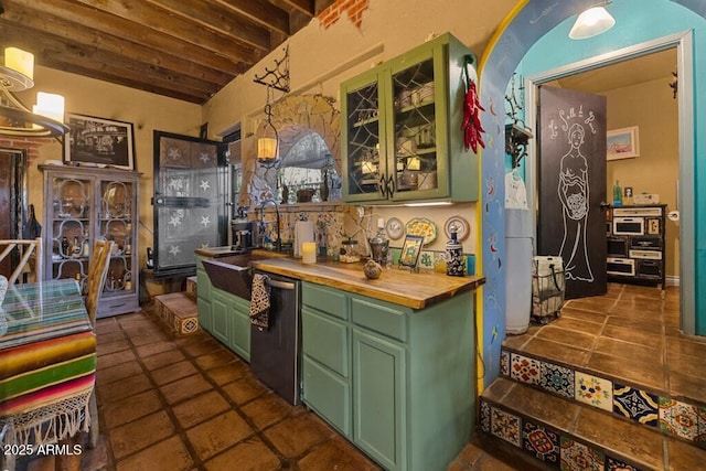 14 Black Knob Vw, Bisbee, AZ 85603 - kitchen with green cabinets, wooden counters, and dishwasher