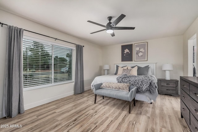 9265 E Kalil Dr, Scottsdale, AZ 85260 - bedroom featuring light wood finished floors, baseboards, and a ceiling fan