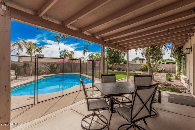 9265 E Kalil Dr, Scottsdale, AZ 85260 - view of pool with a patio area, a fenced backyard, and outdoor dining space