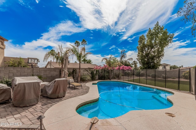 9265 E Kalil Dr, Scottsdale, AZ 85260 - view of pool featuring a patio area, a fenced backyard, and a grill