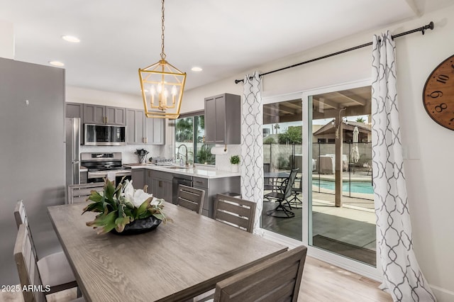 9265 E Kalil Dr, Scottsdale, AZ 85260 - dining room featuring a chandelier, recessed lighting, light wood-style floors, and baseboards