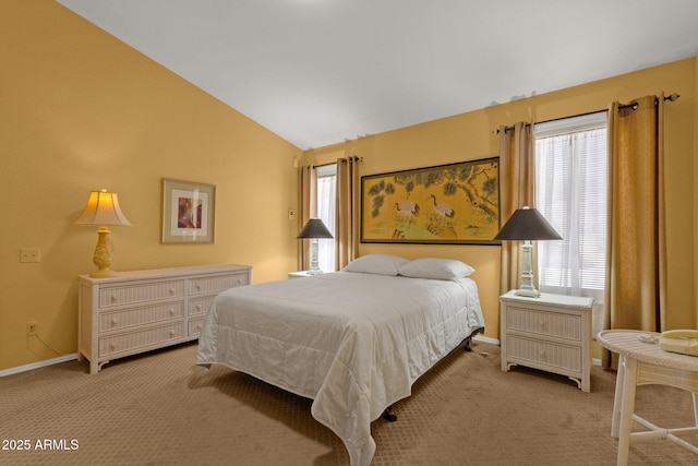 16002 E Gleneagle Dr, Fountain Hills, AZ 85268 - bedroom with light colored carpet, baseboards, and lofted ceiling