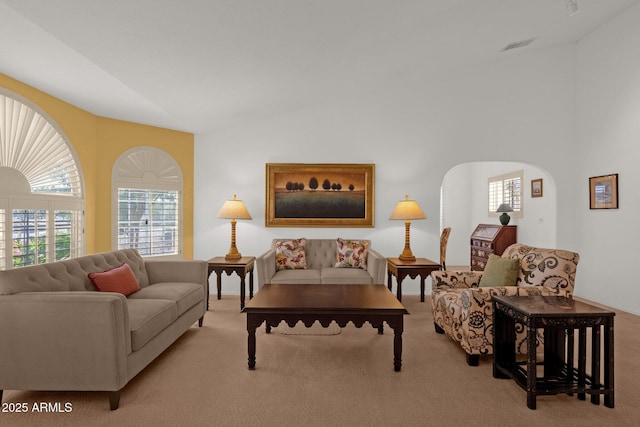 16002 E Gleneagle Dr, Fountain Hills, AZ 85268 - carpeted living area featuring plenty of natural light and high vaulted ceiling