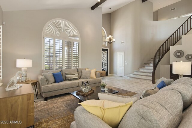 29771 N 67th St, Scottsdale, AZ 85266 - living area with wood finished floors, stairway, and visible vents