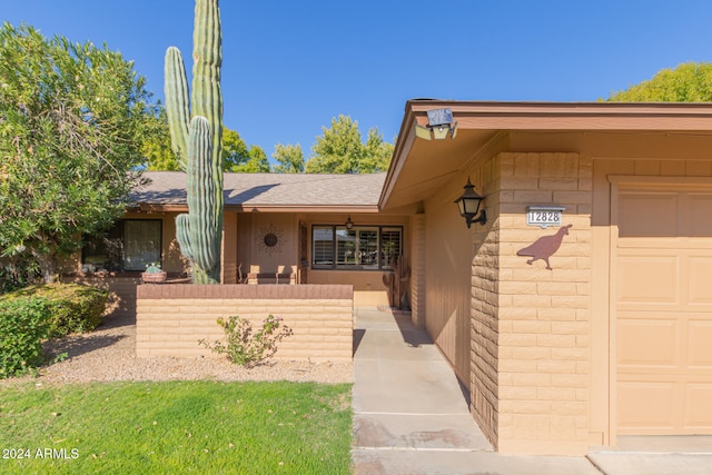 exterior space featuring a garage