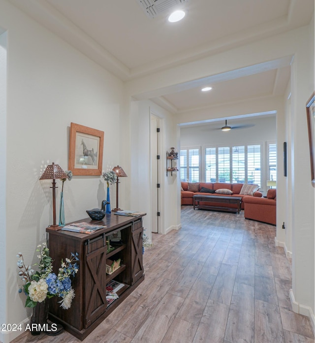 hallway featuring light wood-type flooring