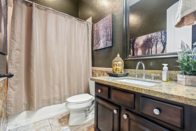 891 W Palo Brea Dr, Litchfield Park, AZ 85340 - full bathroom with vanity, toilet, tile patterned flooring, and shower / bath combination with curtain