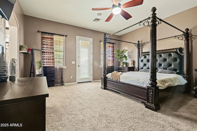 891 W Palo Brea Dr, Litchfield Park, AZ 85340 - carpeted bedroom with access to exterior, visible vents, ceiling fan, and baseboards