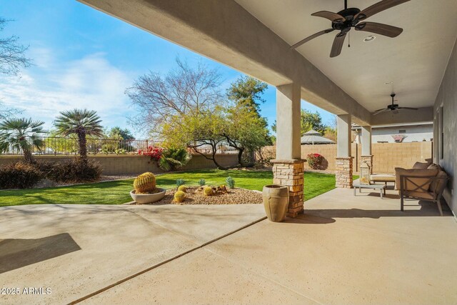 891 W Palo Brea Dr, Litchfield Park, AZ 85340 - view of patio / terrace featuring ceiling fan and a fenced backyard