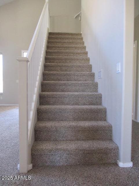 staircase with carpet floors