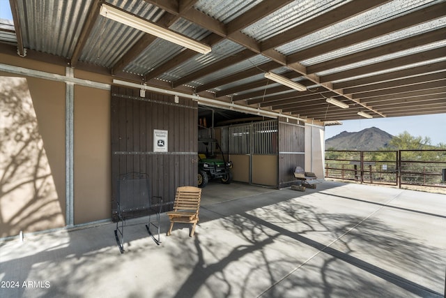 view of patio / terrace with a mountain view