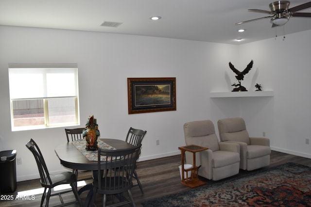 206 S Thunder Mtn, Payson, AZ 85541 - dining room with dark wood-style floors, a ceiling fan, baseboards, and recessed lighting