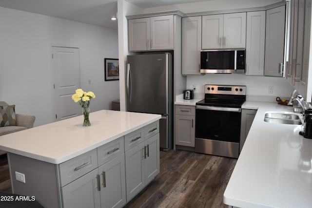206 S Thunder Mtn, Payson, AZ 85541 - kitchen featuring appliances with stainless steel finishes, gray cabinetry, a sink, dark wood-style floors, and recessed lighting