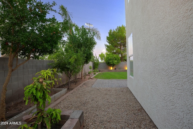 yard at dusk with a patio area