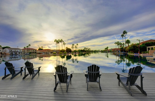 dock area with a water view