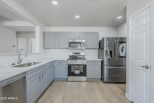 16159 W Maui Ln, Surprise, AZ 85379 - kitchen with appliances with stainless steel finishes, a sink, gray cabinets, and recessed lighting