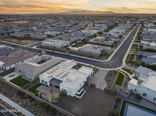 view of aerial view at dusk