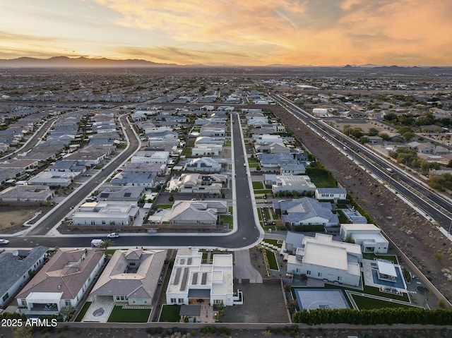 view of aerial view at dusk