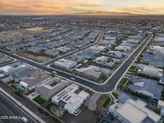 view of aerial view at dusk