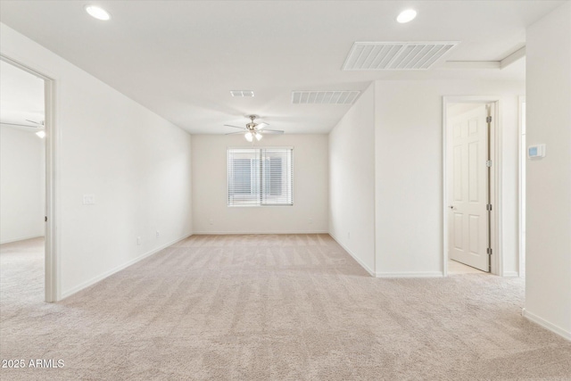 22987 E Pummelos Rd, Queen Creek, AZ 85142 - unfurnished room featuring light carpet, recessed lighting, visible vents, and a ceiling fan