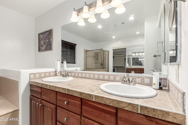 21472 E Saddle Ct, Queen Creek, AZ 85142 - full bathroom featuring a shower stall and double vanity