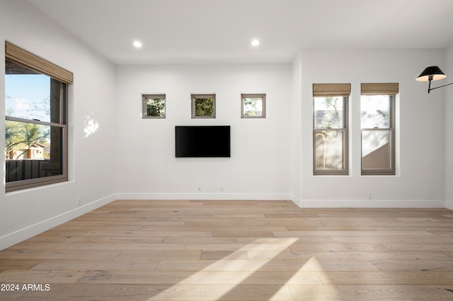 unfurnished room with a healthy amount of sunlight and light wood-type flooring