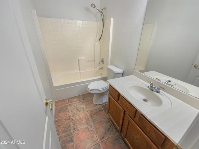 full bathroom featuring shower / tub combination, vanity, and toilet