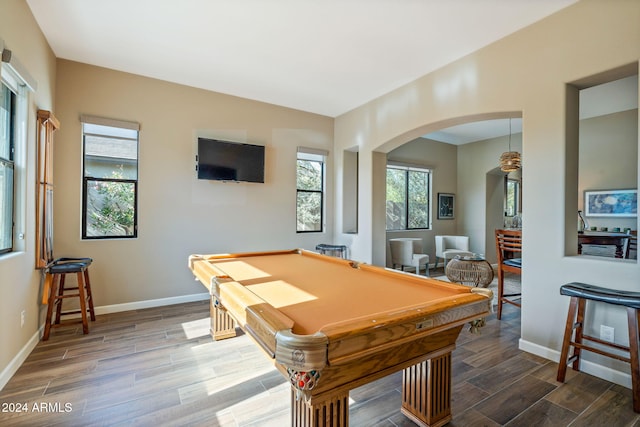 playroom with wood-type flooring and billiards