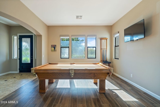 rec room featuring dark wood-type flooring and pool table