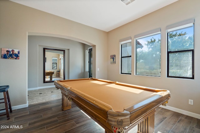 rec room featuring dark wood-type flooring and pool table