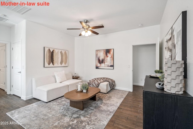 13529 W Remuda Dr, Peoria, AZ 85383 - living room with dark wood-style floors and a ceiling fan