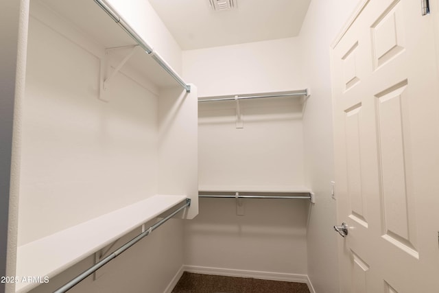 spacious closet with visible vents and carpet floors