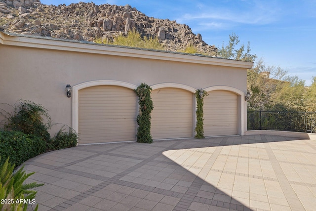 garage with a mountain view