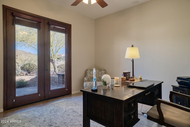 home office with ceiling fan