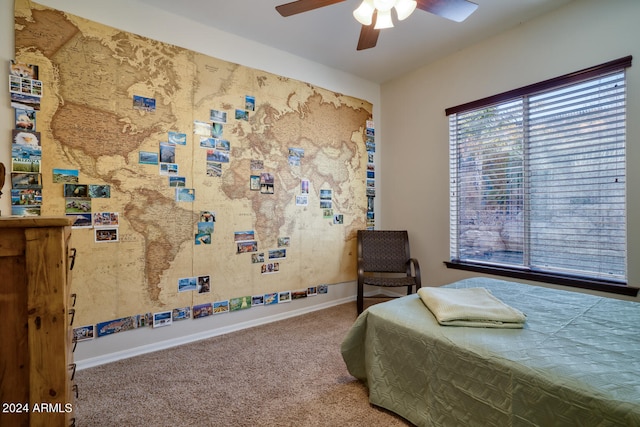 bedroom featuring carpet and ceiling fan