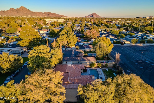 drone / aerial view with a mountain view and a residential view