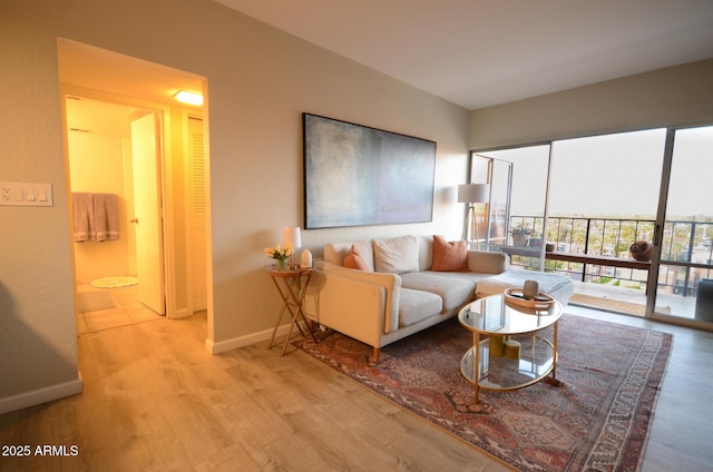 living room with light hardwood / wood-style floors