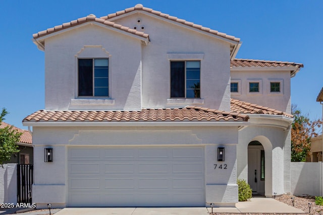 742 W Vineyard Plains Dr, San Tan Valley, AZ 85143 - mediterranean / spanish-style house featuring a tiled roof, an attached garage, and driveway
