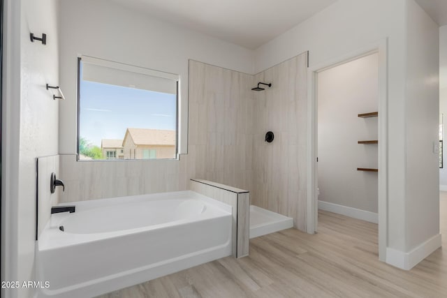 742 W Vineyard Plains Dr, San Tan Valley, AZ 85143 - full bath with a bath, a tile shower, and wood finished floors