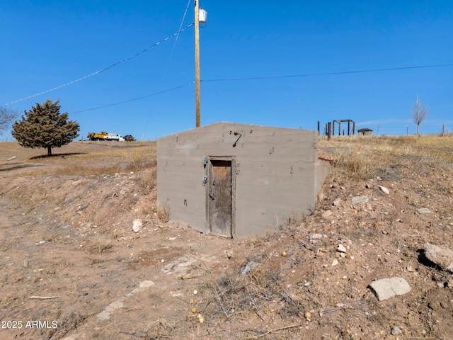 view of storm shelter