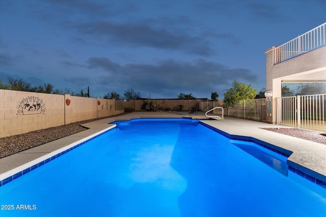 view of pool featuring a fenced backyard and a fenced in pool