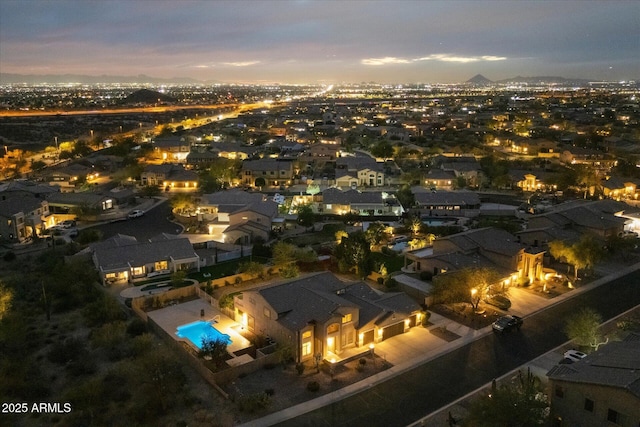 view of aerial view at dusk