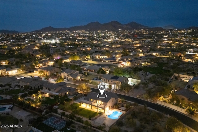 aerial view at twilight with a mountain view