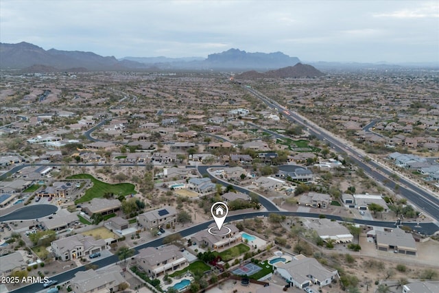 bird's eye view featuring a mountain view and a residential view