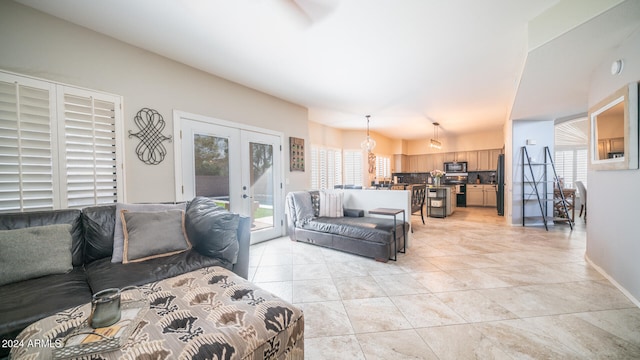 living room featuring french doors