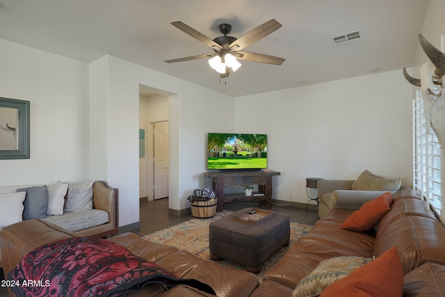 living room featuring ceiling fan