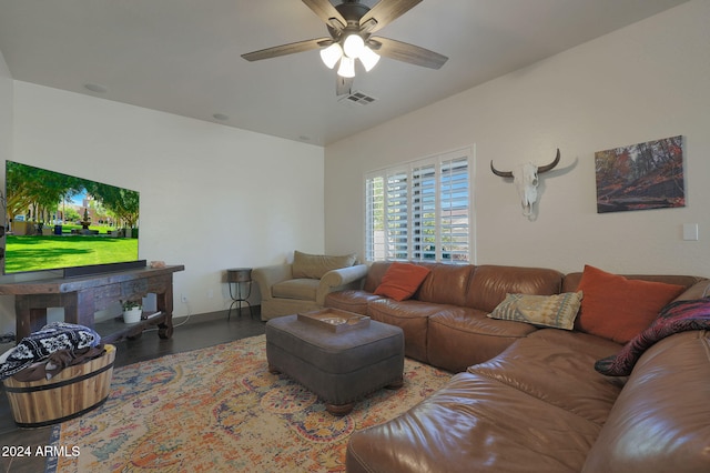 living room with ceiling fan