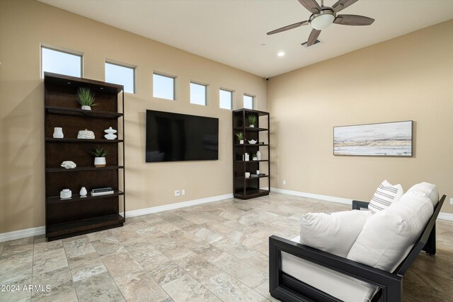 living room with ceiling fan