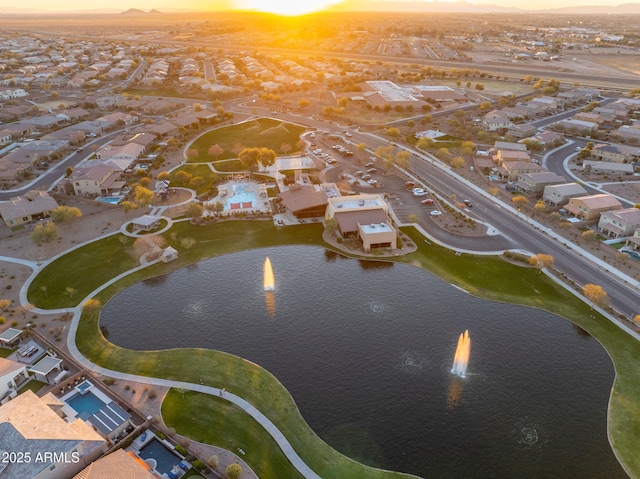 aerial view at dusk with a residential view