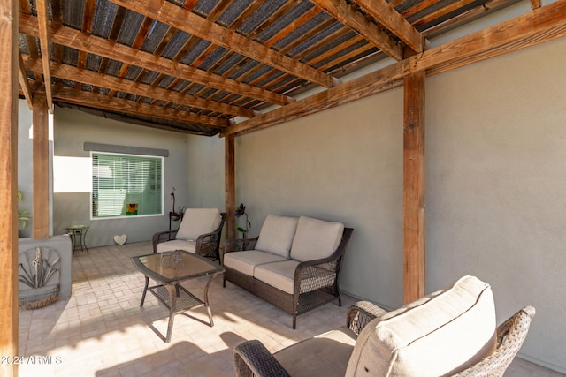 view of patio featuring a pergola and an outdoor hangout area